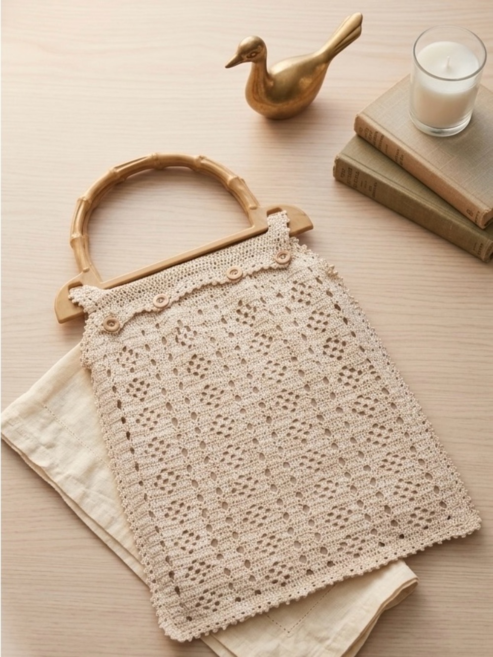 VTG 70s Cottagecore Crochet Tote Bag